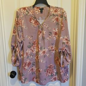Pink Floral blouse with gold buttons/zipper